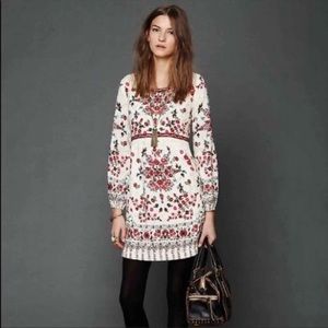 Free People Floral Long Sleeve Dress - Cream and Red